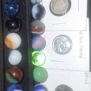 Vintage Marble Lot With Vintage Coins 1908 Dime,2 X 1943 War Penny's Collectable
